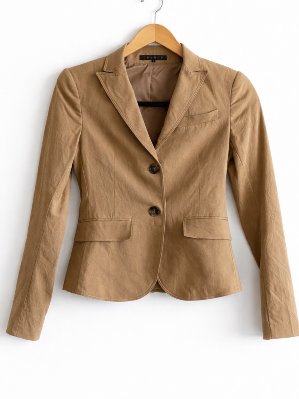 Theory Fitted Blazer Tan Cotton Stretch Jacket Size 0 Tailored Minimalist